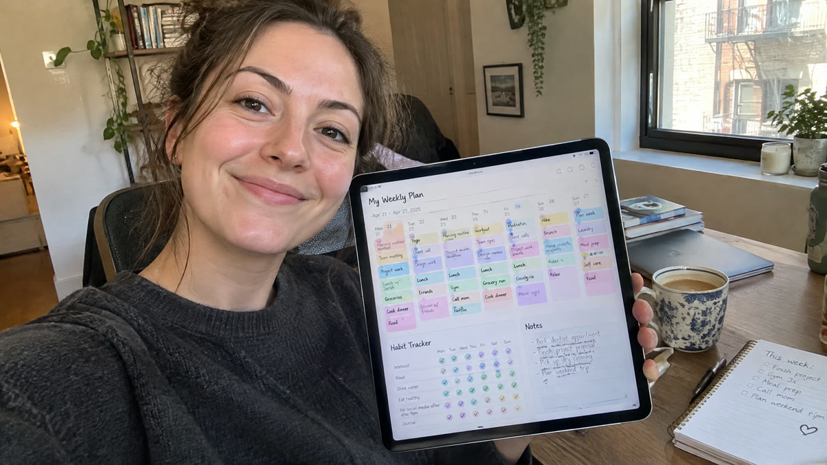 Woman using PlannerPro Digital on tablet